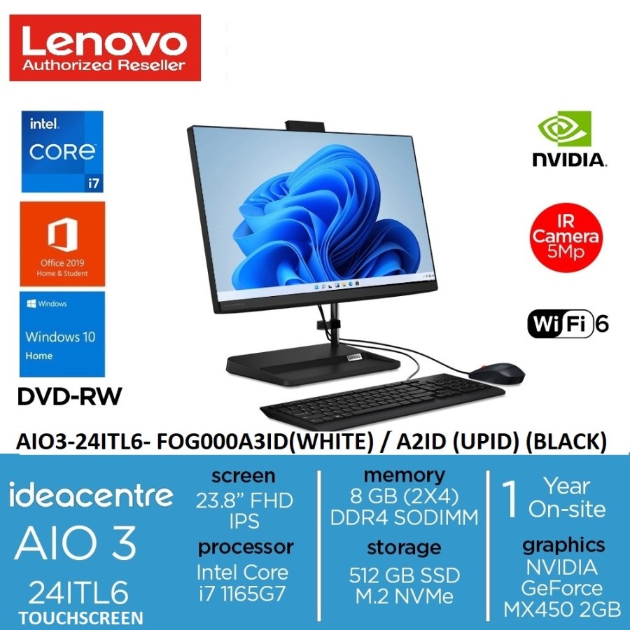 LENOVO AIO 3 24ITL6 UPID [i7 1165G7 8GB SSD 512Gb Touch 23,8" W10 OHS]