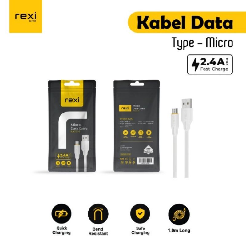 REXI Kabel Data Tipe-C Dan Micro usb Flat Cable 2.4A Fast Charge Double Press Flat KA01-M Rexi