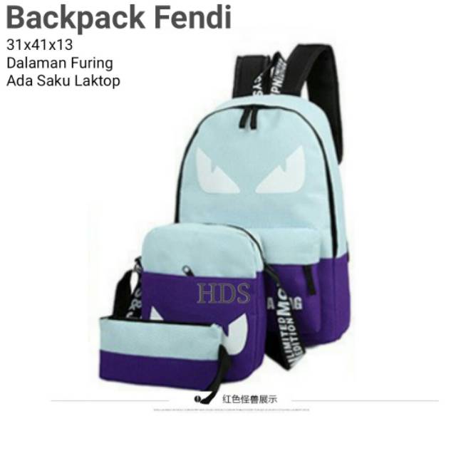 Tas Ransel anak murah motif FENDII DINIR 3in1 satu set murah