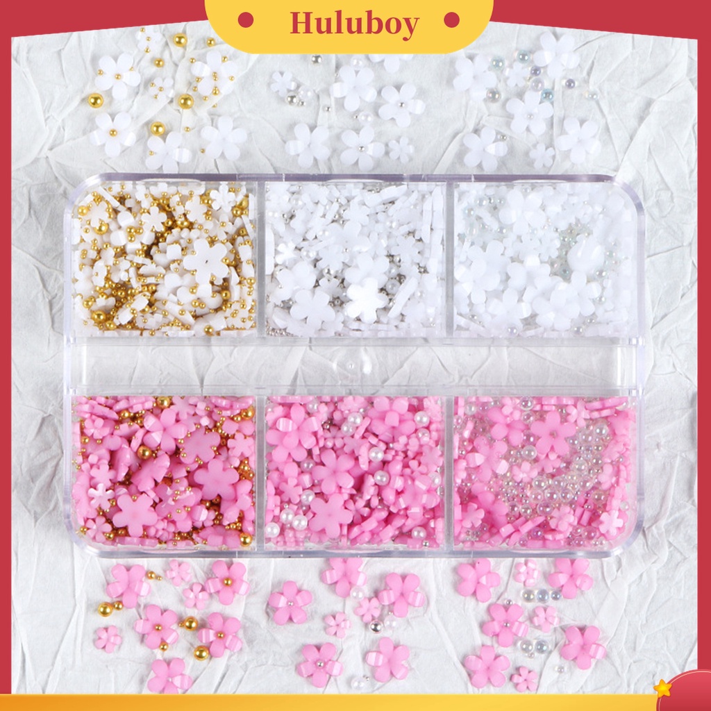 Huluboy Huluboy♡ 6 Sekat / Set Hiasan Kuku Bentuk Kelopak Bunga Bahan Resin Untuk Aksesoris Nail Art / Manicure