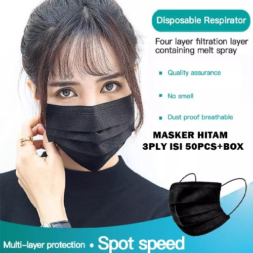 *ALIBABA1688* MASKER 3PLY  Masker Mulut Hitam / Masker hitam 3PLY