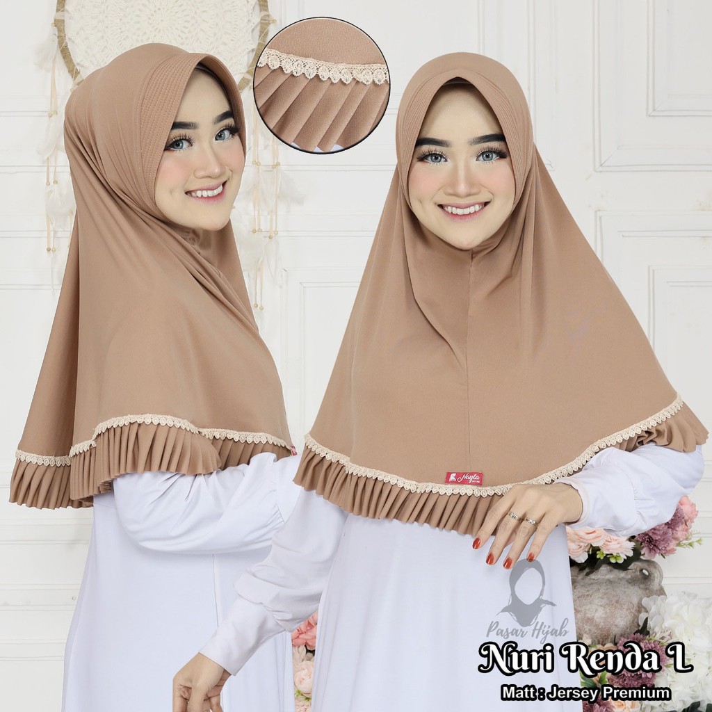 Jilbab Instan Nuri Renda Size L Hijab Instan Jersey Premium Kerudung Bergo Pasar Hija'b