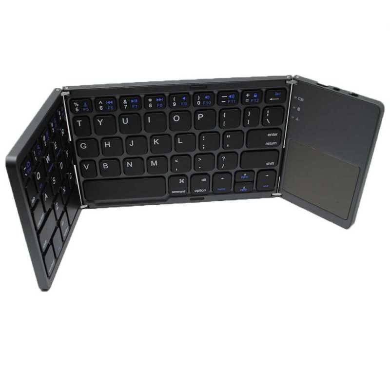 Keyboard Lipat Wireless Bluetooth Three Folding Magnetic + Touchpad