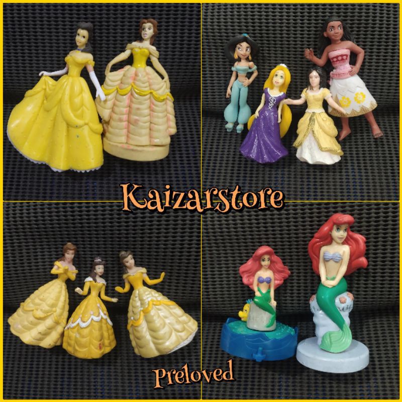 Action Figure Mainan McD Princess Disney Belle Mermaid Ariel Moanna Rapunzel Jasmine
