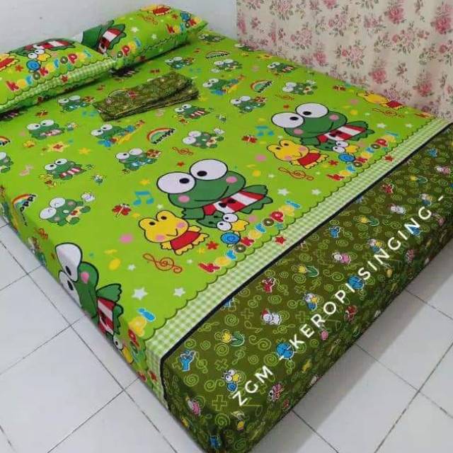 Sprei homemade terlaris motif karakter keroppi singing ukuran komplit