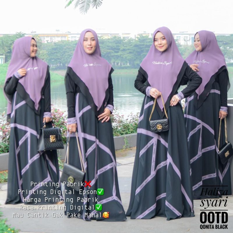 QONITA BLACK SET SERIES GAMIS DAILY DRESS BY HALIZA SYARI