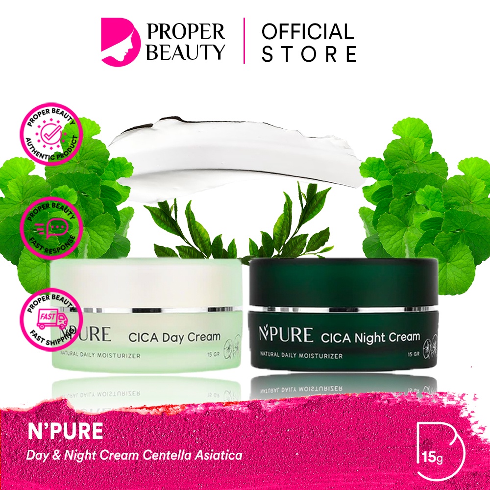 NPURE Day &amp; Night Cream Centella Asiatica Indonesia / Facial Wash Cleanser Face Primer Essence Toner Serum Ampoule Eye Moisturizer Sunscreen Sheet Clay Mask Masker Clear Pad Soothing Body Lotion / Marigold Cica Noni Probiotics Acne Spf Foam Paket Lengkap