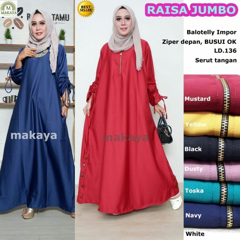 Gamis Jumbo Polos Katun Raisa - Gamis Cantik Busui by Noura Store NR0134010