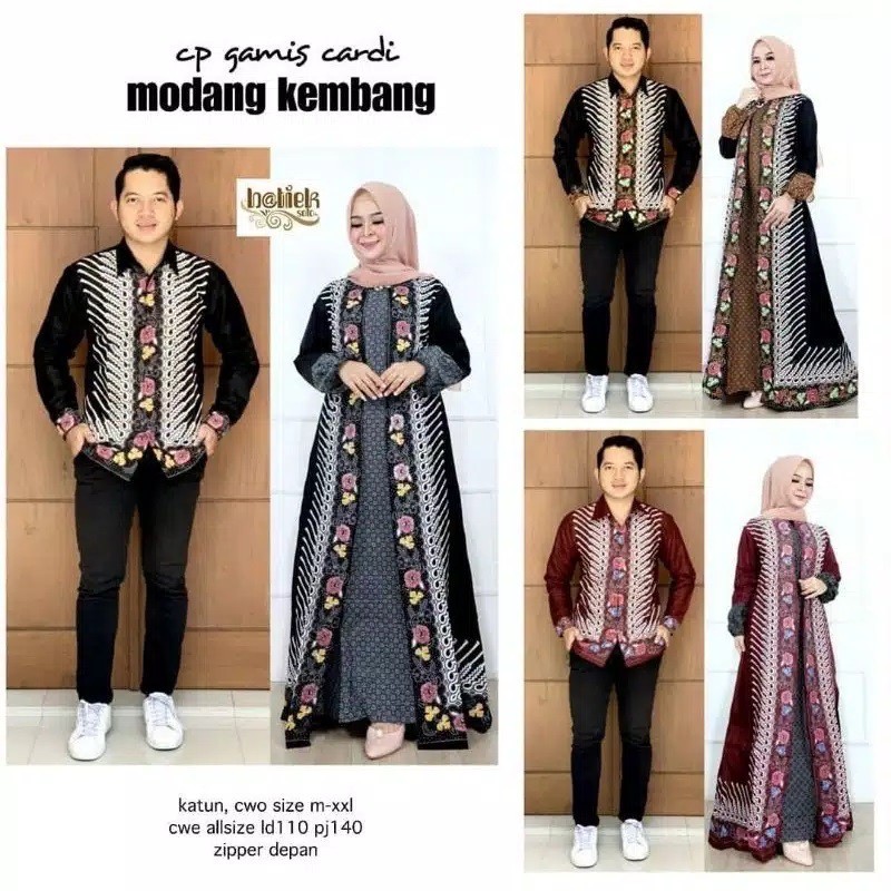 Couple Gamis Cardi Modang Kembang Batik Sarimbit Couple Muslim Seragaman Kondangan Pesta Cantik