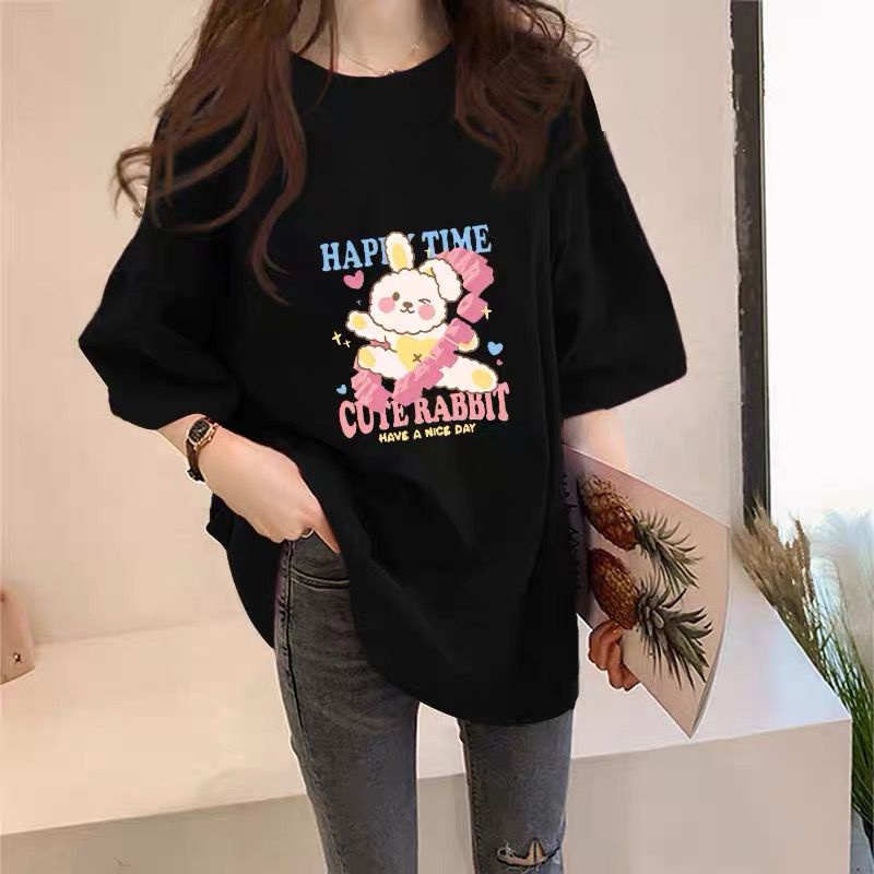 THISTLE - Oversize Tee Tshirt Wanita Model Longgar Motif Cute Rabbit