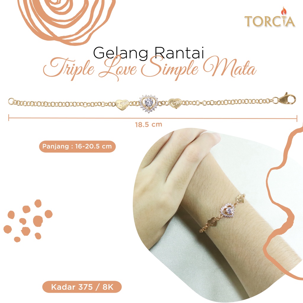 Gelang Rantai Emas Asli Triple Love Simple Mata Kadar 375 Torcia