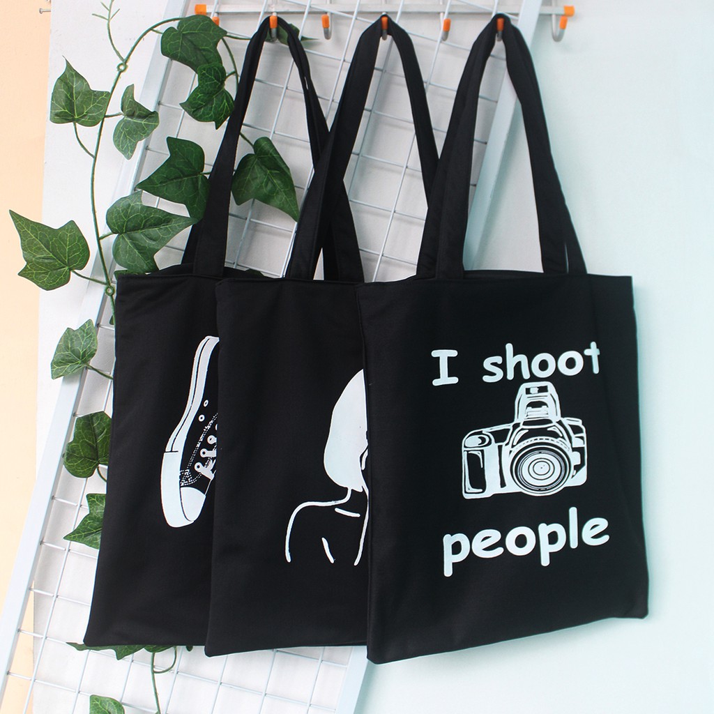 Totebag Kanvas Tebal Pakai Resleting Tas Tote Wanita Murah Gambar Sablon Tote Bag Cewek Motif Lucu