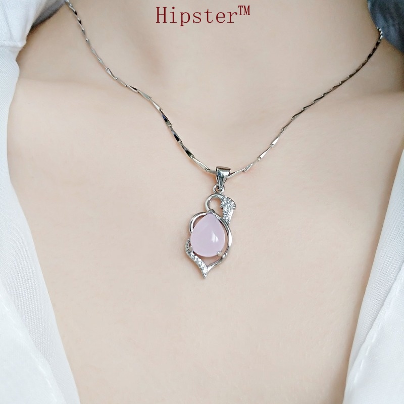 Hot Sale Elegant Exquisite White Gold Pink Crystal Pendant Vintage Clavicle Chain