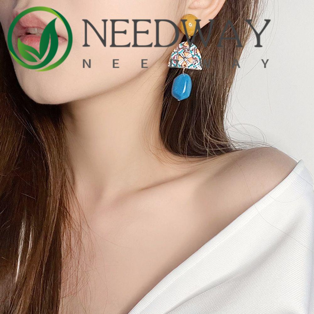 Anting Klip Menjuntai Gaya Retro Korea Bahan Silver Needle Untuk Wanita