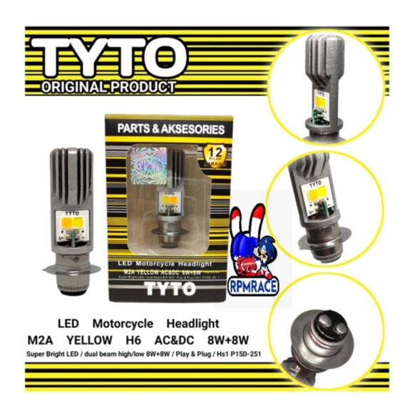 LAMPU DEPAN UTAMA  TYTO 2 SISI AC DC LED TYPE M2A H6 WARNA KUNING H6 BEBEK MATIC