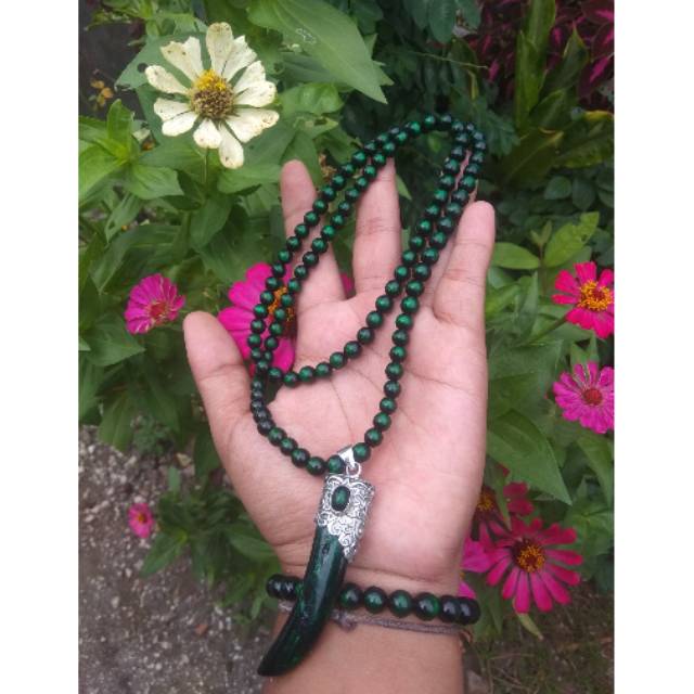 Gelang Tasbih kalung AKAR BAHAR TUNGGAL /TALI ARUS warna hijau