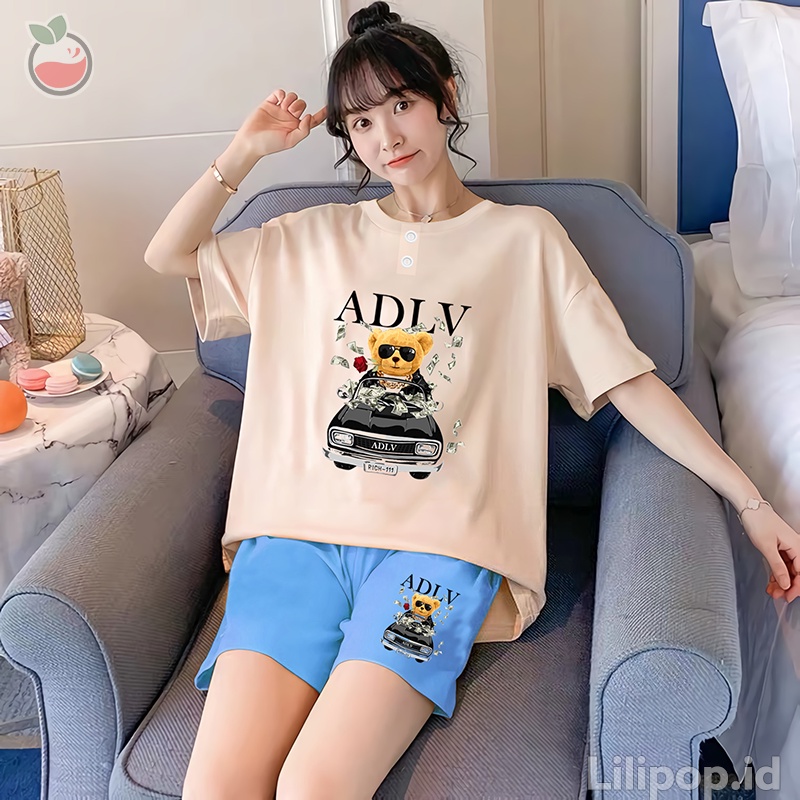 Lilipop.id  Baju Tidur Wanita 3/4 DEWASA ALL SIZE STANDAR Sugar Daddy Setelan Piyama BabyDoll Kaos Celana Pendek