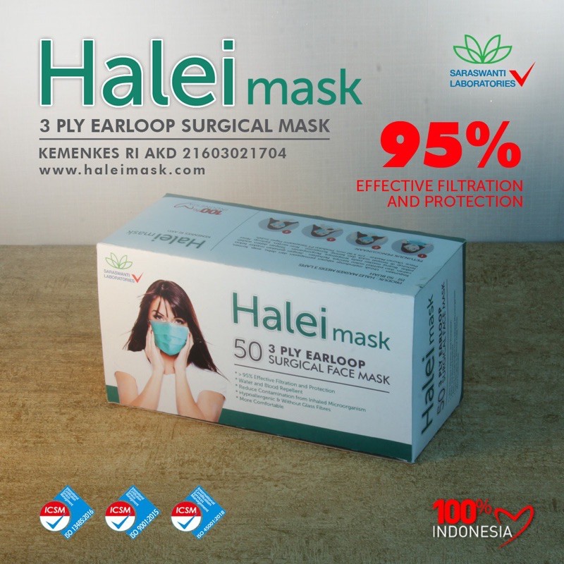 Halei Masker Medis by Saraswanti Group Masker 3 Ply - 50 sheets.