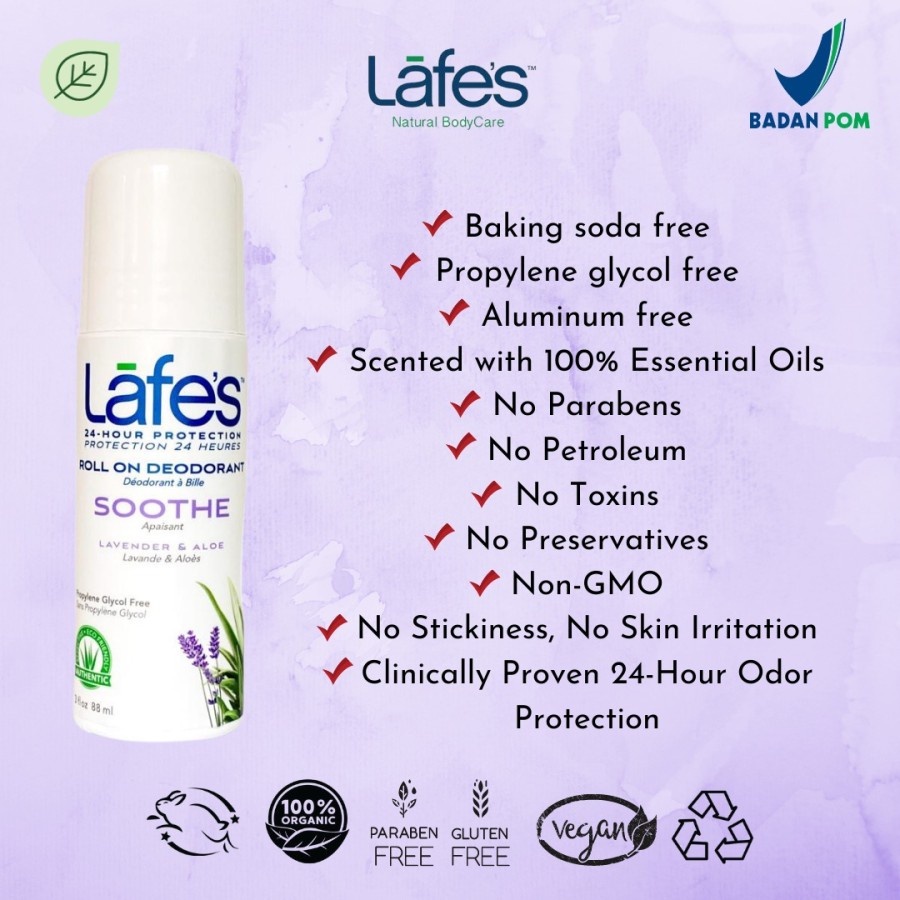 Lafes Deodorant Roll On Soothe (Lavender &amp; Aloe) 88ml