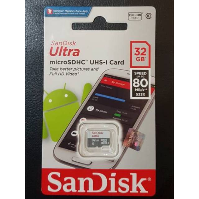 Microsd Sandisk Class10 32Gb 80 mbps No Adapter