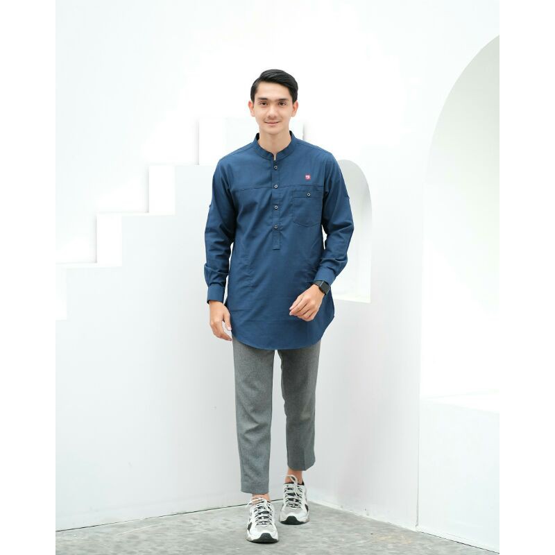 BAJU MUSLIM PRIA LENGAN PANJANG KEMKO PAKISTAN BAHAN OXFORD BERKUALITAS WARNA BIRU MAROON MILO DENIM-6