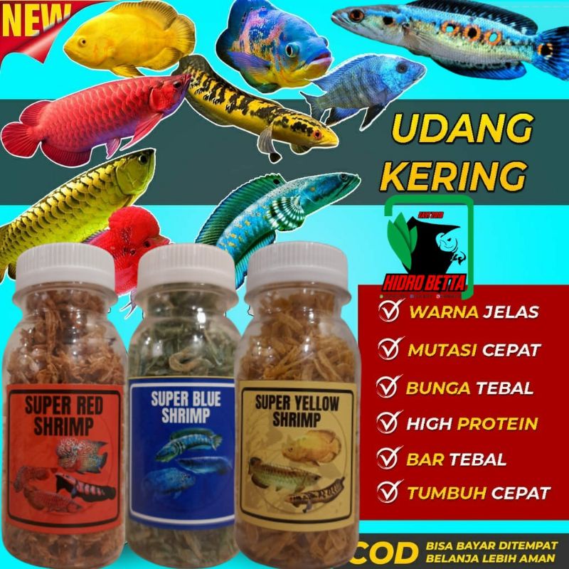 Udang Kering Pakan Ikan Channa Maru Yellow Sentarum Auranti Limbata Pulchra Andrao Stewarti Striata Asiatica Arwana Louhan