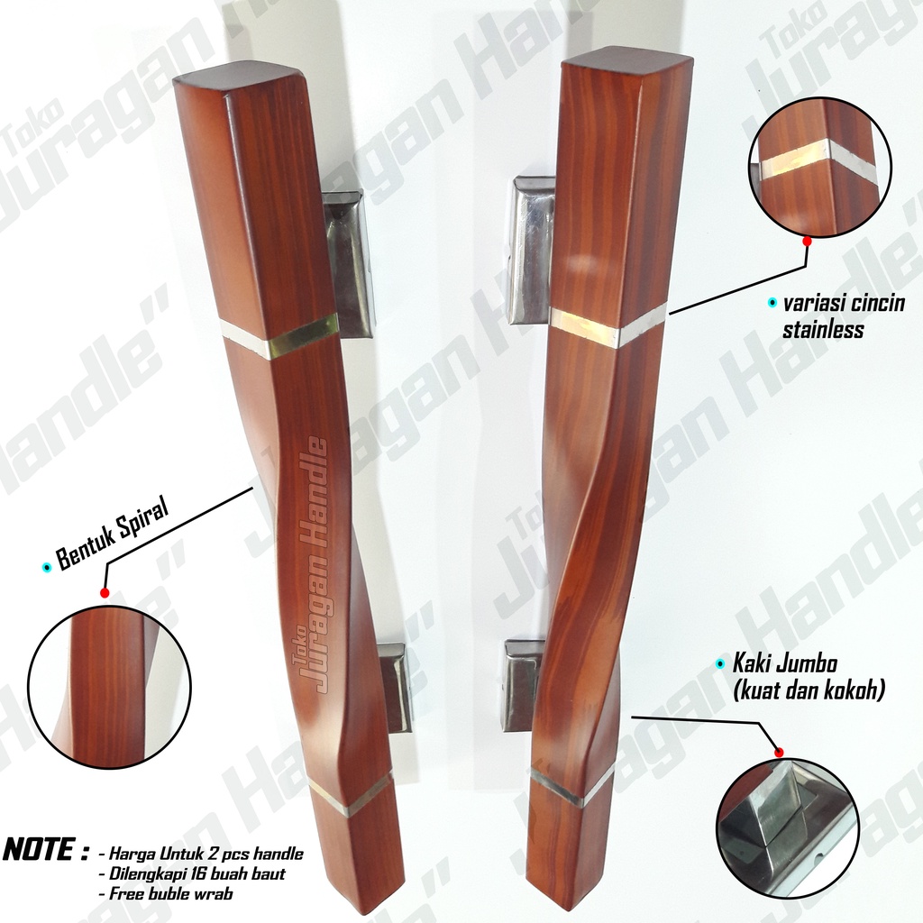 pegangan pintu rumah kunci set lengkap tarikan handle pintu kayu model baru gagang model spiral coklat 35 cm