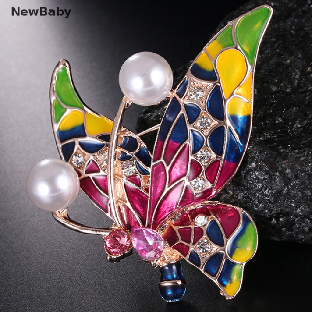 Newbaby Bros Pin Enamel Bentuk Kupukupu Aksen Kristal Untuk Wanita