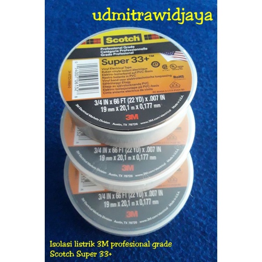 Isolasi listrik 3M profesional grade Scotch Super 33+ vinyl vinil electrical tape isolasi kabel