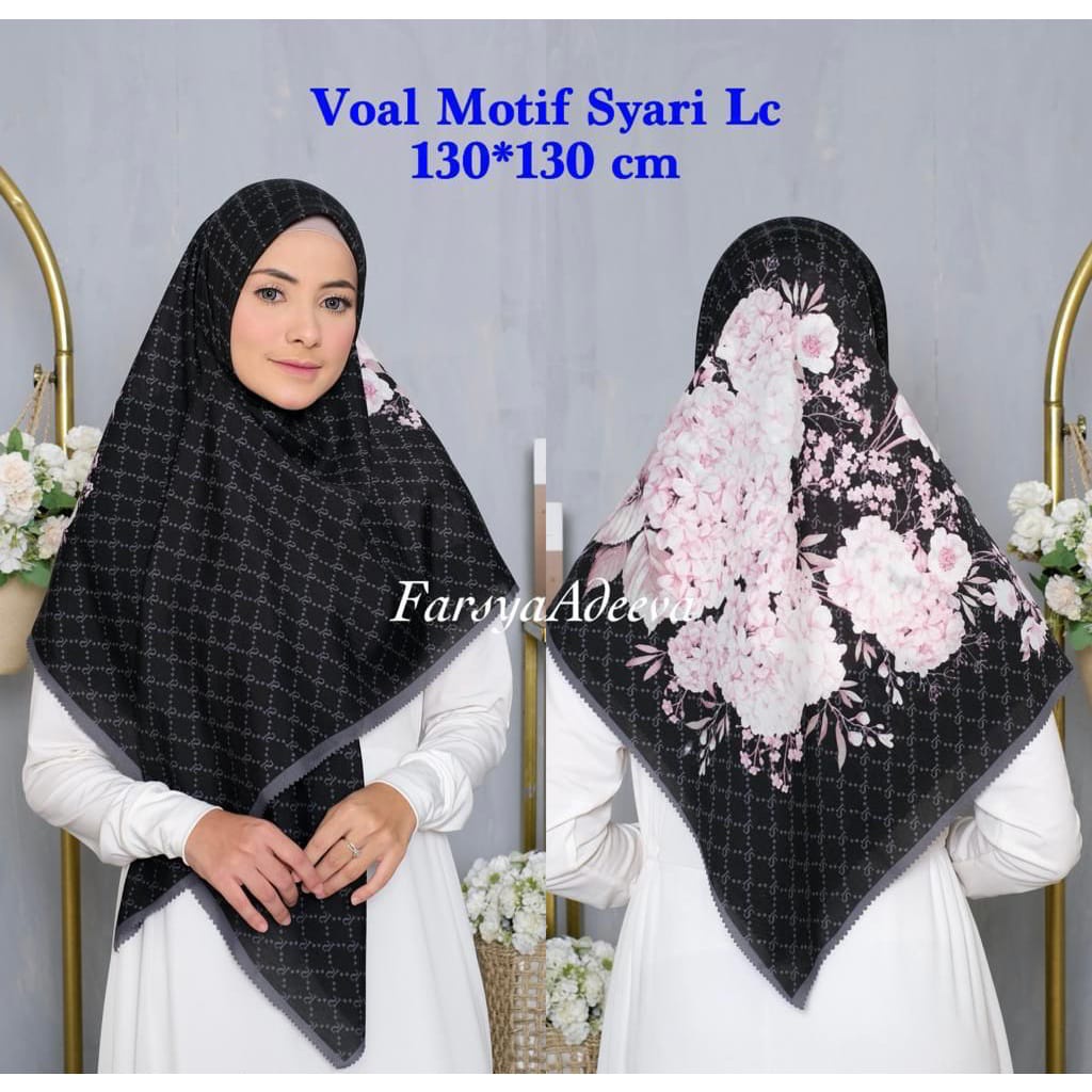 Hijab Motif Syari Terbaru Segiempat motif syari Lasercut 130x130  Hijab Voal Syari safa hijab motif Seragam