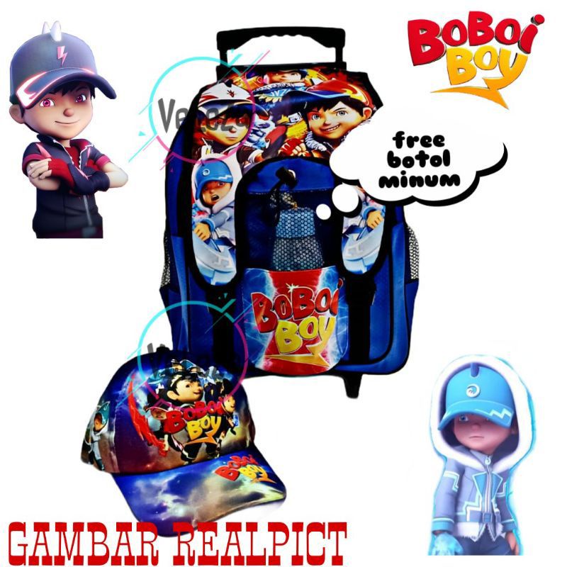 Tas troli tas dorong anak boboiboy gratis botol minum - tas troli - tas anak