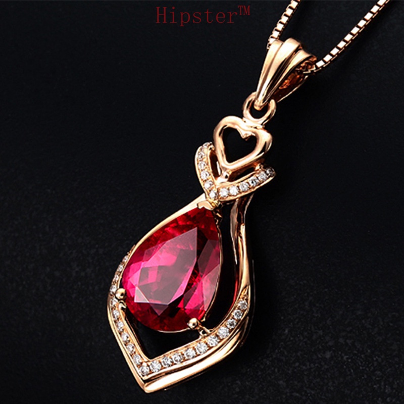 New Hot Sale Fashionable Rose Gold Ruby Pendant Micro Inlaid with Diamond Clavicle Chain