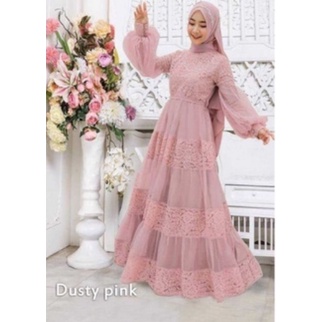 Gamis Pesta Pernikahan Kondangan Brokat Wanita Remaja Elegan Modern Kekinian 2022 Dress Hasanah Jumb
