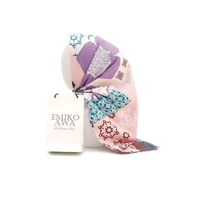 Jilbab Segiempat Motif MostikUngu / Emikoawa / Maxmara / Berkualitas