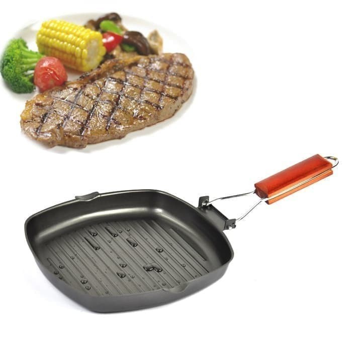 TERLARIS!! Panci Panggang / Square Grill Pan 20 Cm Teflon Wajan / Bakaran Sate / Teflon Panggang