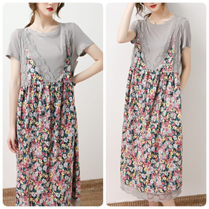 MDLV ~ 18440# Melicia Midi Dress Flower Dress Korea Import