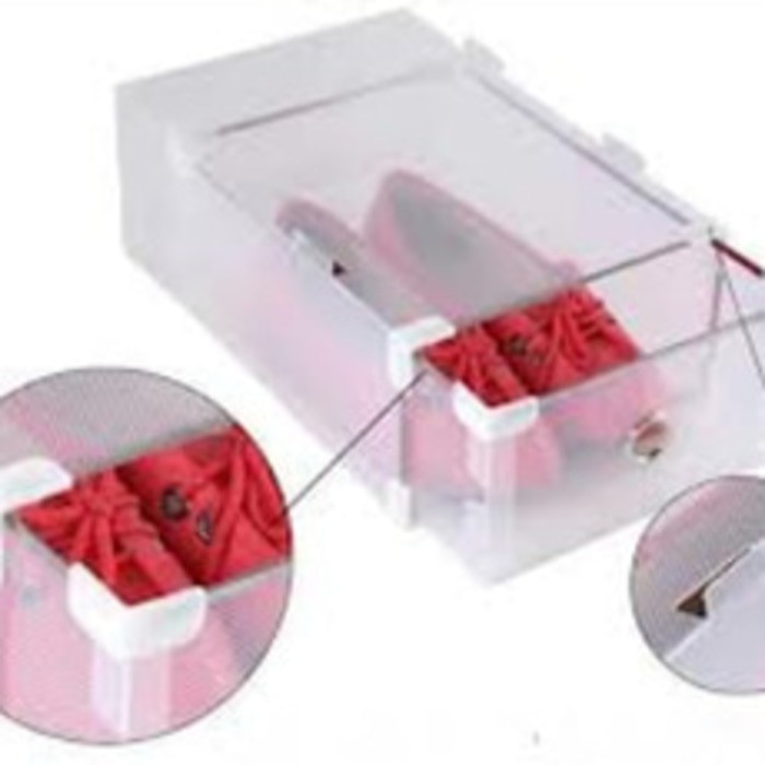 TERMURAH - KOTAK SEPATU TRANSPARAN SLIDE RING DENGAN SUDUT PLASTIK - PUTIH