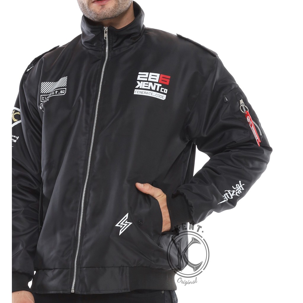 Kent Jaket Pria Bomber Pilot Word Hitam