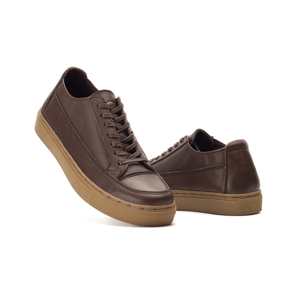 OLAF BROWN ORIGINAL x GREATA Sepatu Sneakers Kulit Sapi Asli Coklat Pria Kets Tali Semi Formal Kerja Kantor Jalan Santai Main Hangout Kuliah Pesta Kondangan Simple Distro Fashion Genuine Leather Casual Shoes Premium Gum Sole Skate Footwear Keren Terbaru