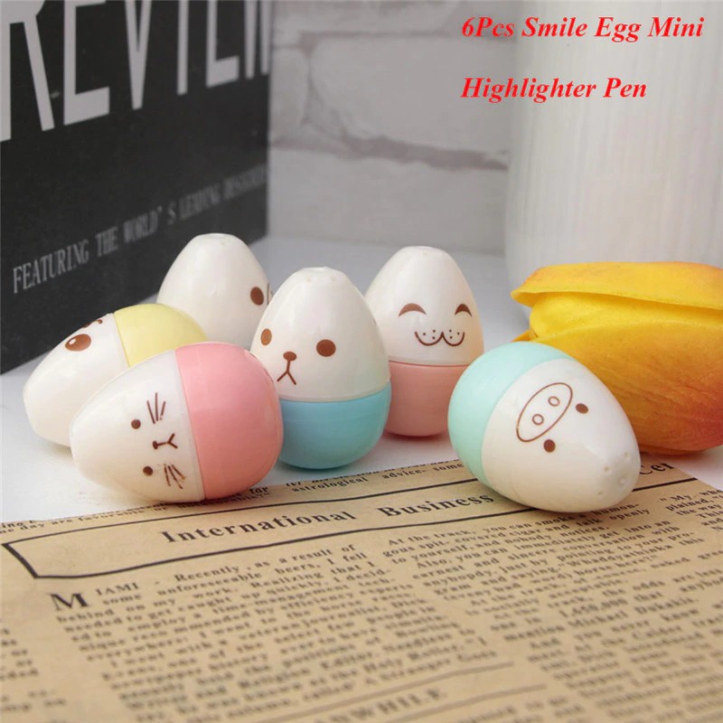 

INDORETAIL | 6 Pcs/Set senyum telur mini bahan escolar pena stabilo penanda pena kawaii stationery