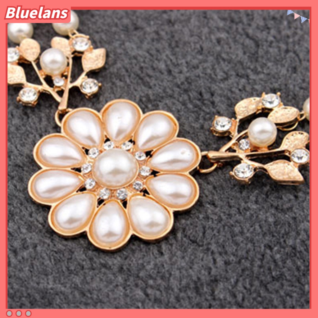 Bluelans Double-Layer Flower Pendant Faux Pearl Elegant Chain Necklace