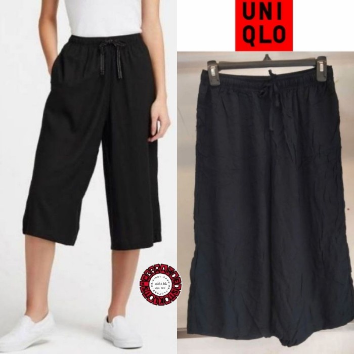 Celana Kulot Wanita Capri 7/8 Uniqlo - Black, L (Y1R6) Kulot Termurah Kulot Cewek Scuba Celana Kulot