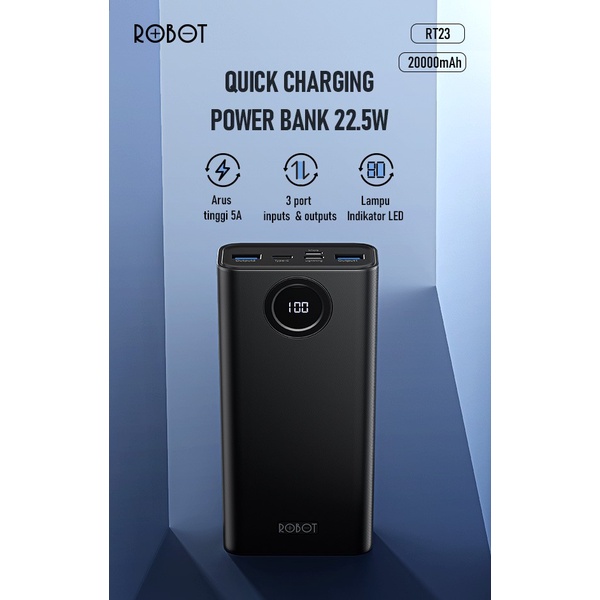 Robot RT23 20000mAh Powerbank 22.5W LED Fast Quick Charge PD QC3.0