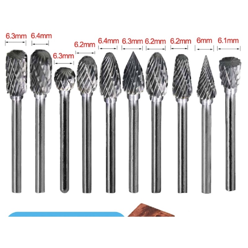 IKURA Mata Bor Tuner Pendek Carbide Rotary Files 3mm Set Short 10pcs