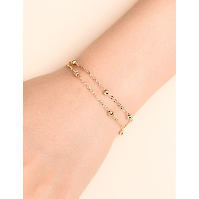 LRC Gelang Fashion Gold Color En Round Bead Beaded Alloy Multilayer Bracelet K91775