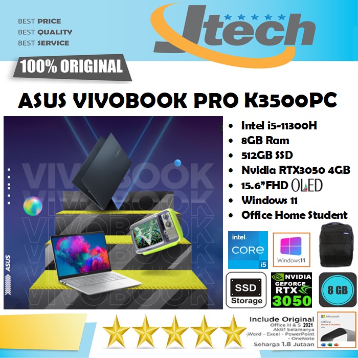 ASUS VIVOBOOK PRO 15 K3500PC - i5-11300H - 8GB - 512GB SSD - RTX3050 4GB - 15.6&quot;FHD OLED - WIN11 - OFFICE HOME STUDENT