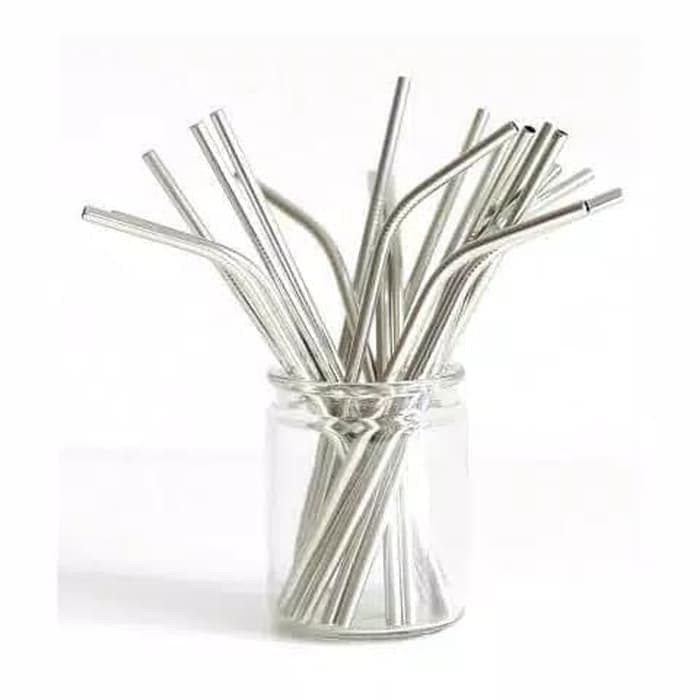 SEDOTAN STAINLESS BENGKOK STRAW SEDOTAN BESI LENGKUNG STAINLESS SILVER