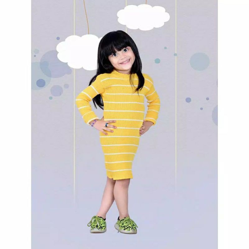 Dress Salur Kecil Lengan Panjang Dres Rajut Anak Perempuan 2 sampai 4 Tahun