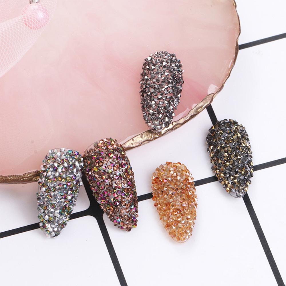 Rebuy Nail Rhinestones Bersinar Non HotFix Manik-Manik Mini Kaca Berlian Kuku Glitter DIY Nail Art
