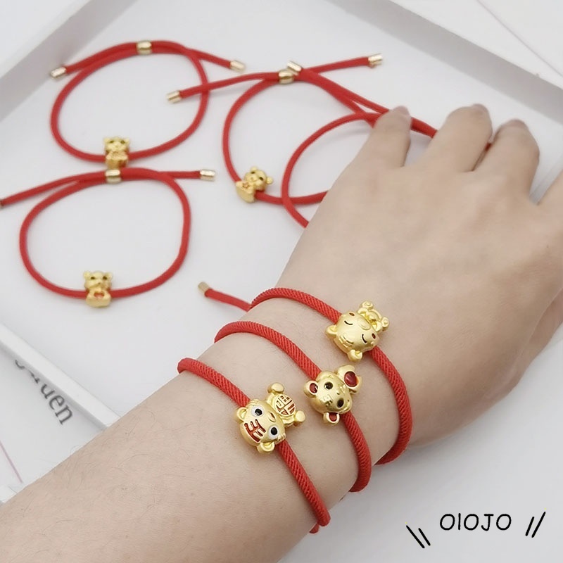 1 Pcs Fashion Korea Gelang Tail Merah Disesuaikan Harimau Zodiak Tahun Baru Bracelet- olo